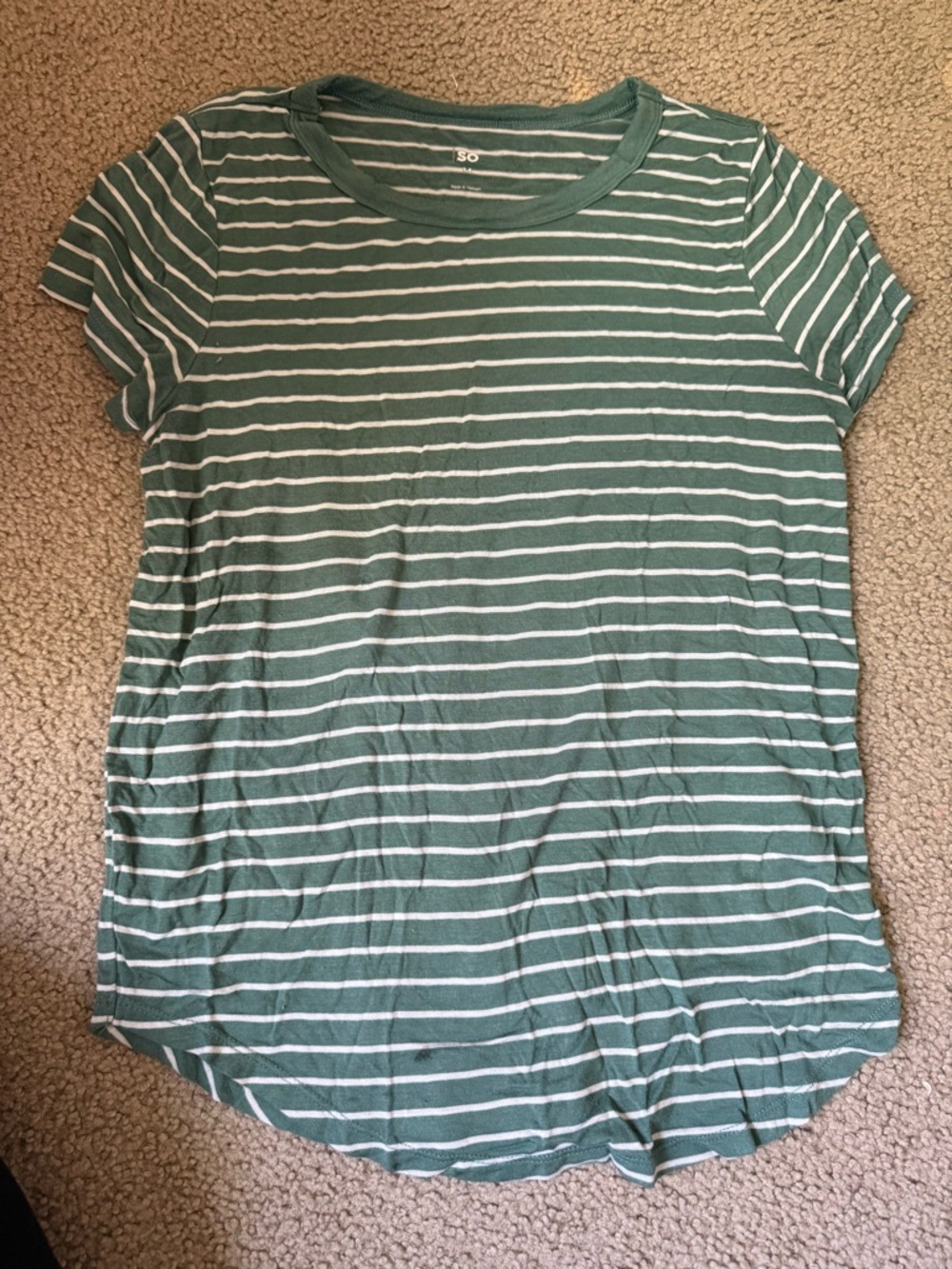 SO Green and White Striped Short Sleeve Tee
